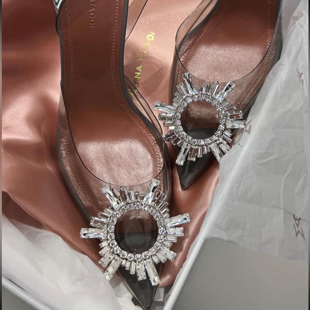 Amina Muaddi Begum Grey Clear glass heel